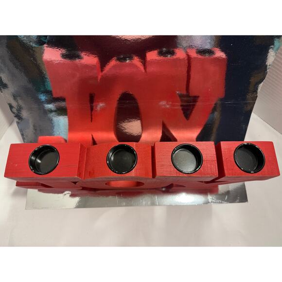 JOY Candle Holder, Holiday Candle Display, Wooden, Rustic Farmhouse Decor - Picture 6 of 7